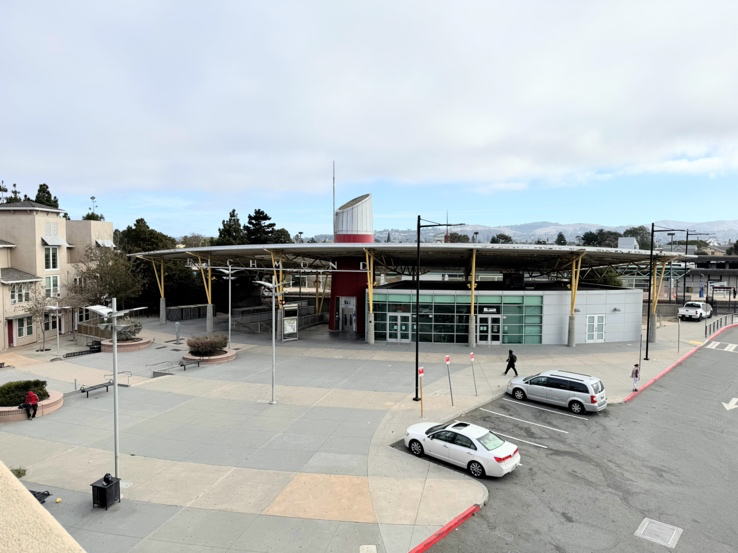 The Richmond intermodal station building and its at-grade plaza.